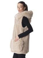 Warm Sand Mink Fur Vest with Fox - Image 3