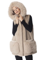 Warm Sand Mink Fur Vest with Fox - Image 4