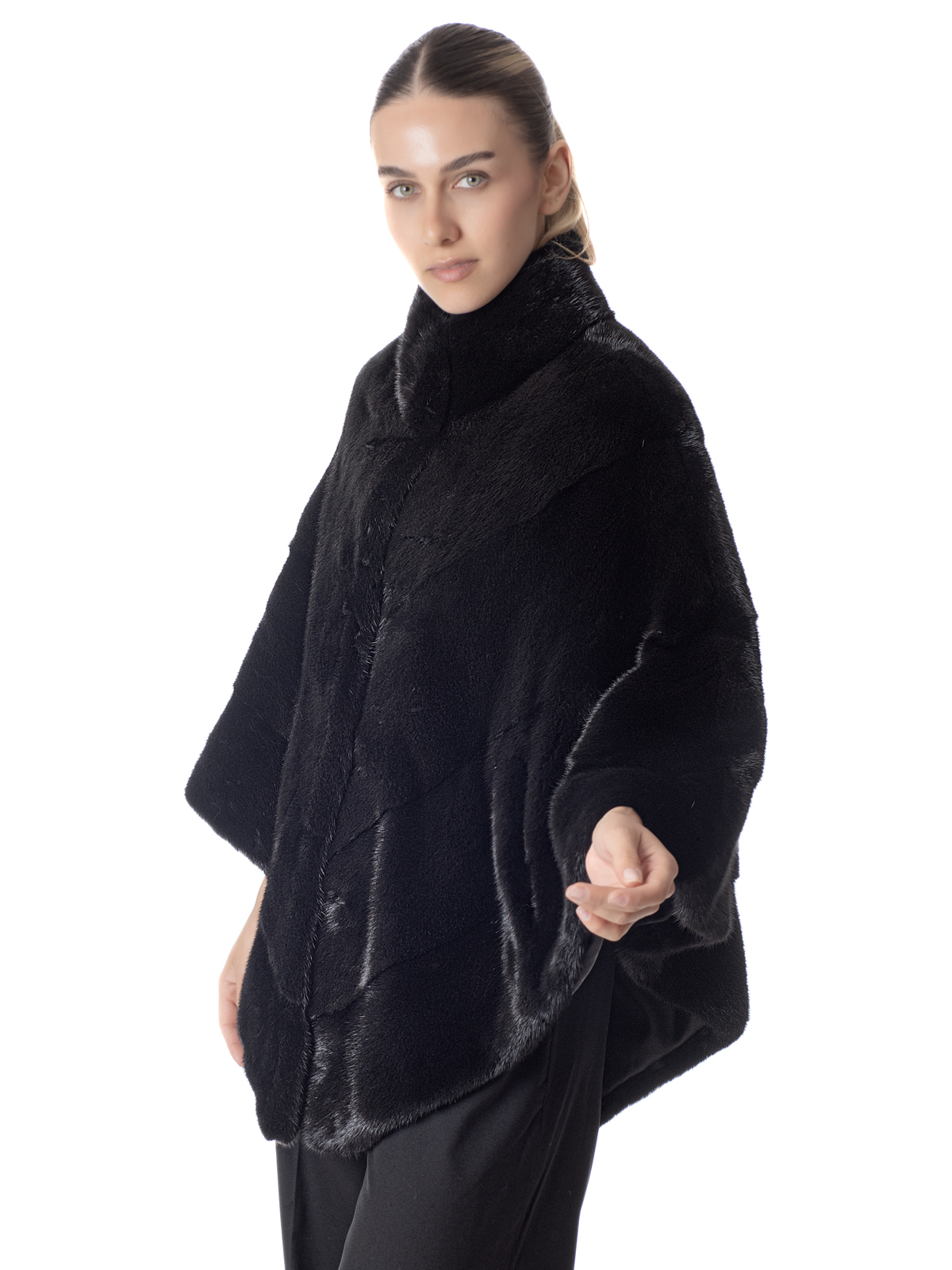 a02219 Black Mink Fur Cape - Image 1