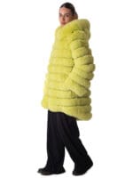Acid Lime Fox Fur Hooded Coat - Image 2