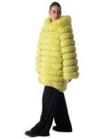 Acid Lime Fox Fur Hooded Coat - Image 3