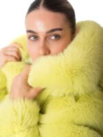 Acid Lime Fox Fur Hooded Coat - Image 5