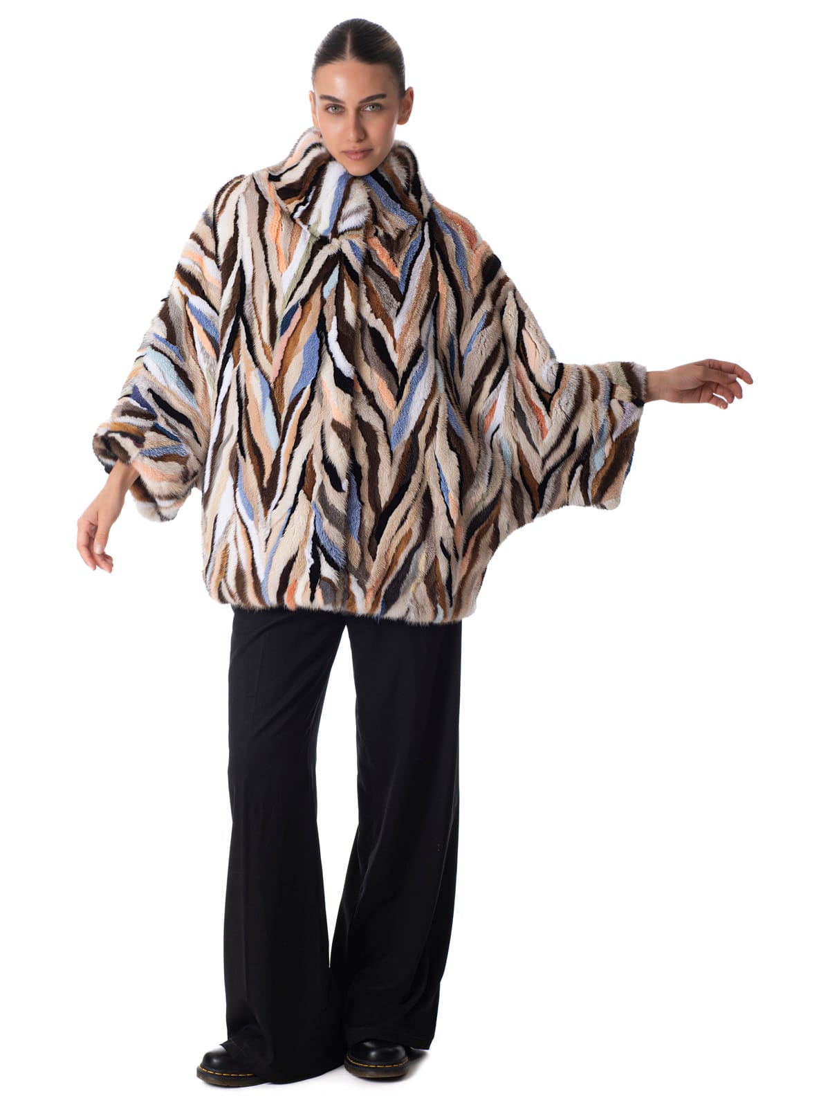 a01856 Multicolor Mink Fur Cape Jacket handcrafted in Greece