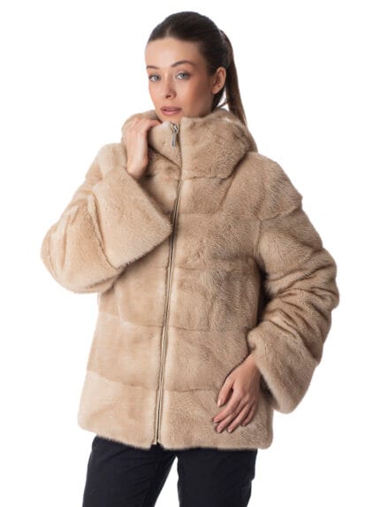 Palomino Mink Fur Jacket with Hood – Handmade in Greece
